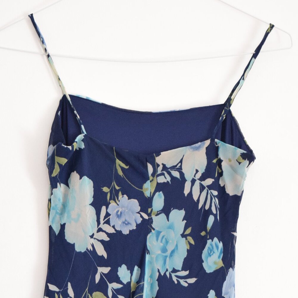 BE SMART Vintage Navy Blue Flowy Chiffon Floral High Low Maxi Dress | Size S - Picture 7 of 10